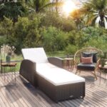 Sonnenliege mit Cremeweisser Auflage Poly Rattan Schwarz
