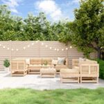 10-tlg. / Garten-Lounge-Set - Massivholz Kiefer