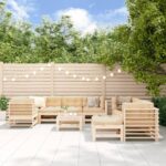 10-tlg. Garten-Lounge-Set mit Kissen - Massivholz Kiefer