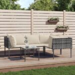 5-tlg. Garten-Lounge-Set mit Kissen Grau Poly Rattan