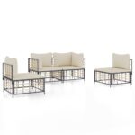 4-tlg. Garten-Lounge-Set mit Kissen Anthrazit Poly Rattan – Bild 2