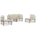 4-tlg. Garten-Lounge-Set mit Kissen Anthrazit Poly Rattan – Bild 3