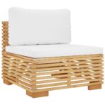 Garten-Mittelsofa mit Creme Kissen Massivholz Teak – Bild 2