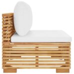 Garten-Mittelsofa mit Creme Kissen Massivholz Teak – Bild 4