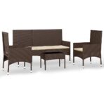4-tlg. Garten-Lounge-Set mit Kissen Braun Poly Rattan – Bild 2