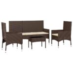 4-tlg. Garten-Lounge-Set mit Kissen Braun Poly Rattan – Bild 3