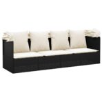 Outdoor-Loungebett mit Dach und Kissen Schwarz Poly Rattan – Bild 6