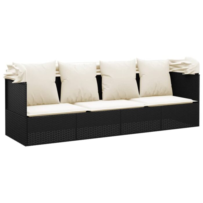 Outdoor-Loungebett mit Dach und Kissen Schwarz Poly Rattan – Bild 6