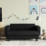 Kindersofa mit Hocker Creme 100x50x30 cm Kunstleder