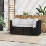 Garten-Ecksofa mit Kissen Schwarz Poly Rattan