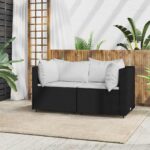 Garten-Ecksofas mit Kissen 2 Stk. Schwarz Poly Rattan