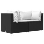 Garten-Ecksofas mit Kissen 2 Stk. Schwarz Poly Rattan – Bild 2
