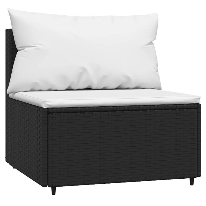 Garten-Mittelsofa mit Kissen Schwarz Poly Rattan – Bild 2