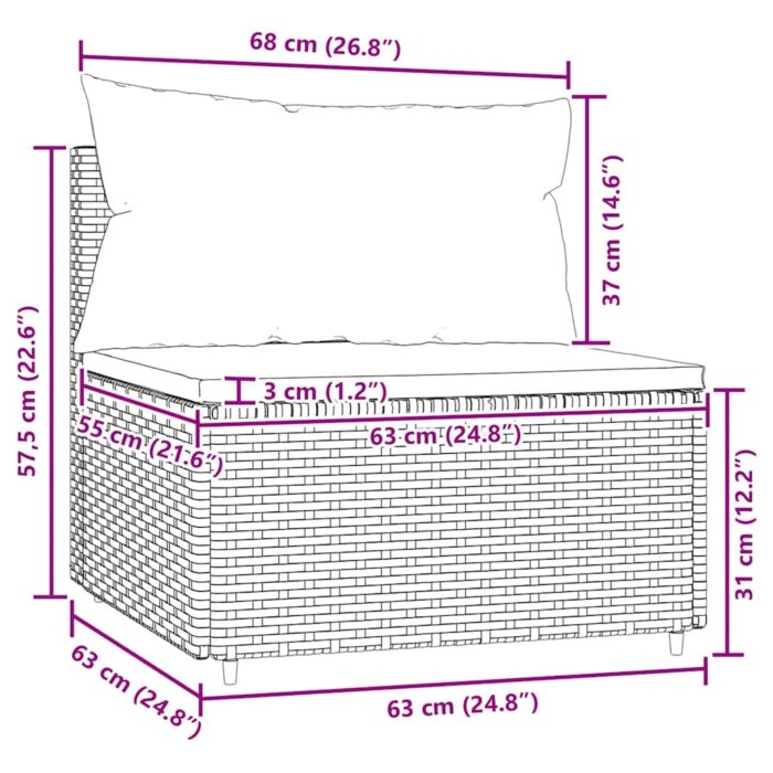 Garten-Mittelsofa mit Kissen Schwarz Poly Rattan – Bild 7