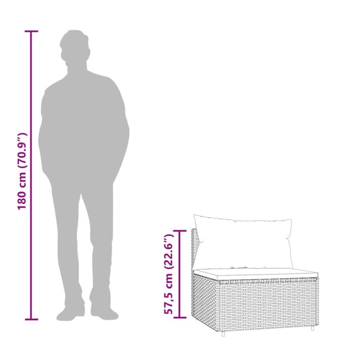 Garten-Mittelsofa mit Kissen Schwarz Poly Rattan – Bild 8