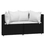 Garten-Ecksofas mit Kissen 2 Stk. Schwarz Poly Rattan – Bild 2