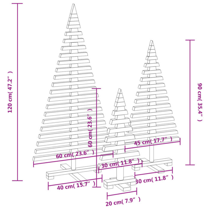 Weihnachtsbäume für Dekorationen 3 Stk. Massivholz Kiefer – Bild 10