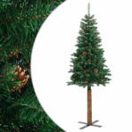 Weihnachtsbaum Schlank mit Echtholz und Zapfen Grün 150 cm PVC – Bild 2