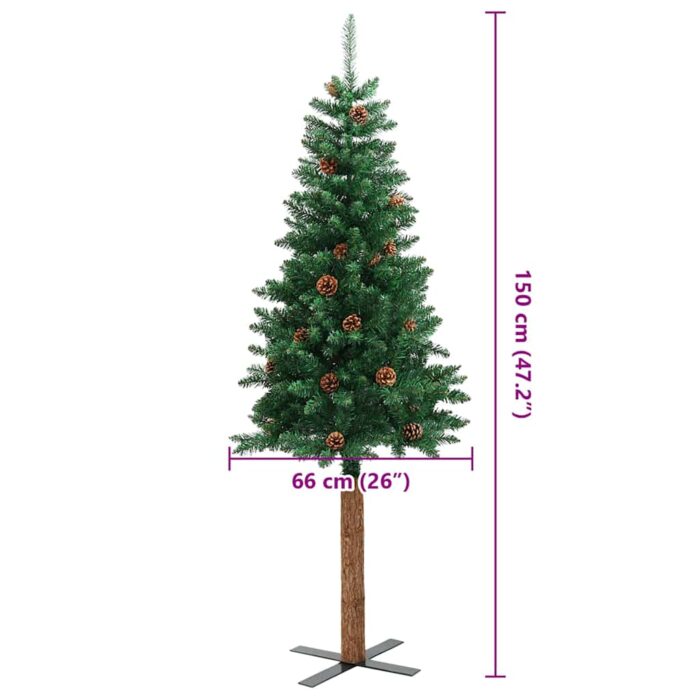 Weihnachtsbaum Schlank mit Echtholz und Zapfen Grün 150 cm PVC – Bild 7