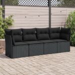 4-tlg. Garten-Sofagarnitur mit Kissen Schwarz Poly Rattan