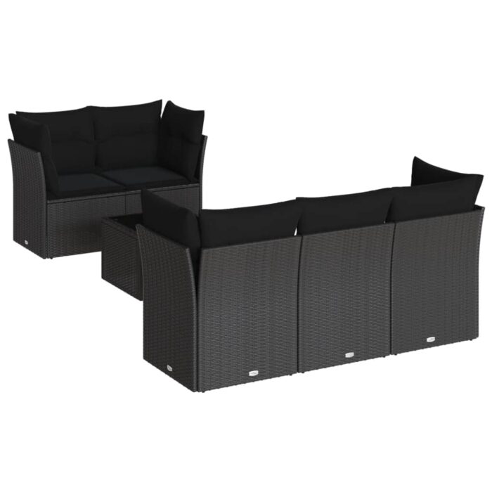 6-tlg. Garten-Sofagarnitur mit Kissen Schwarz Poly Rattan – Bild 2