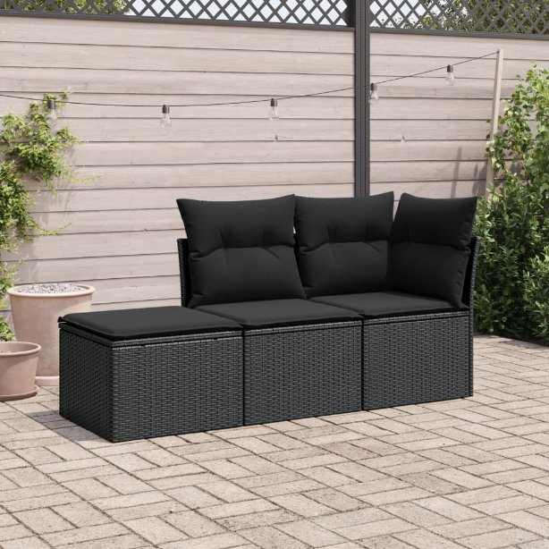 3217465_1.jpg 3-tlg. Garten-Sofagarnitur mit Kissen Schwarz Poly Rattan – Bild 1