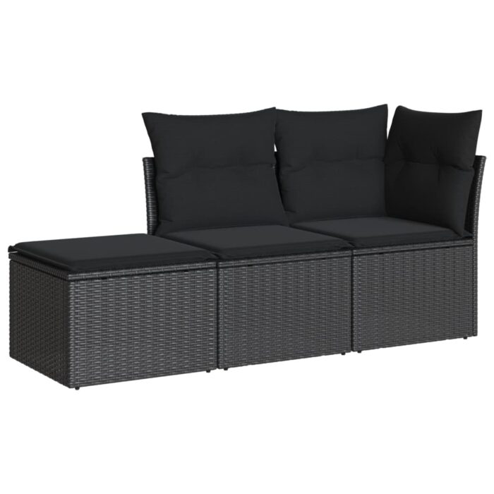 3-tlg. Garten-Sofagarnitur mit Kissen Schwarz Poly Rattan – Bild 2