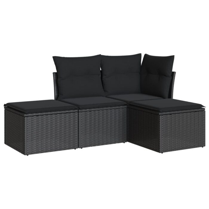 4-tlg. Garten-Sofagarnitur mit Kissen Schwarz Poly Rattan – Bild 2