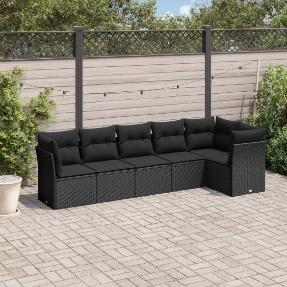 3217655_1.jpg 6-tlg. Garten-Sofagarnitur mit Kissen Schwarz Poly Rattan – Bild 1