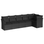 6-tlg. Garten-Sofagarnitur mit Kissen Schwarz Poly Rattan – Bild 2