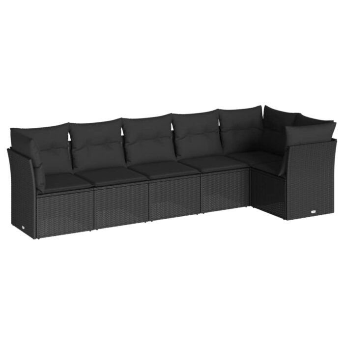 6-tlg. Garten-Sofagarnitur mit Kissen Schwarz Poly Rattan – Bild 2