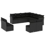 11-tlg. Garten-Sofagarnitur mit Kissen Schwarz Poly Rattan – Bild 2