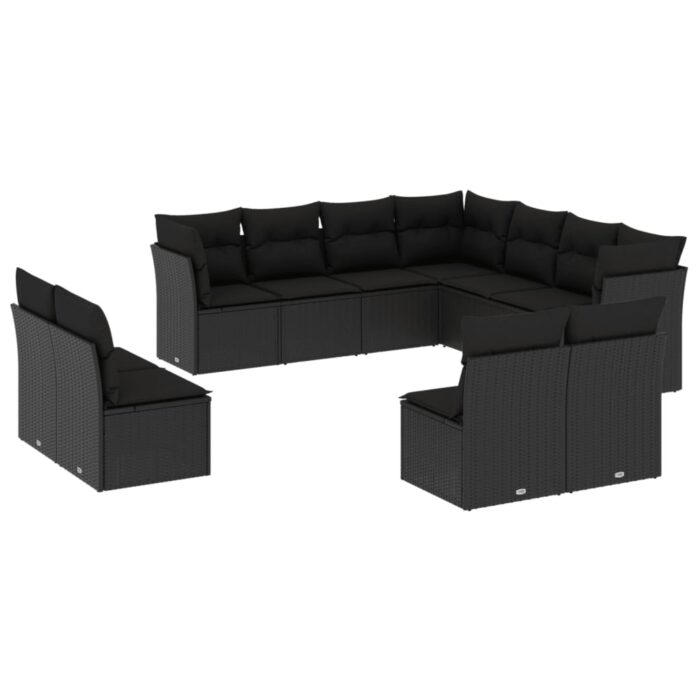 11-tlg. Garten-Sofagarnitur mit Kissen Schwarz Poly Rattan – Bild 2