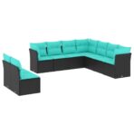 9-teiliges Gartensofa-Set mit Kissen, schwarzes Polyrattan – Bild 2
