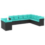 10-teiliges Gartensofa-Set mit Kissen, schwarzes Polyrattan – Bild 2