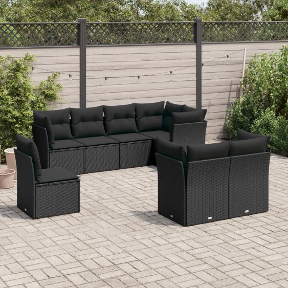 3217925_1.jpg 8-tlg. Garten-Sofagarnitur mit Kissen Schwarz Poly Rattan – Bild 1