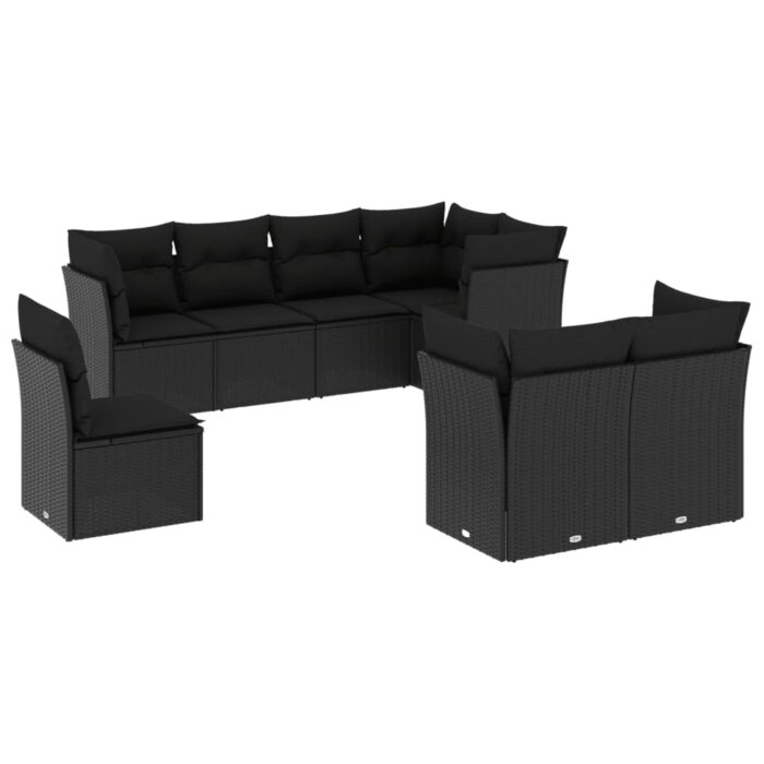 8-tlg. Garten-Sofagarnitur mit Kissen Schwarz Poly Rattan – Bild 2