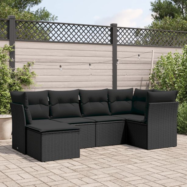3217945_1.jpg 6-tlg. Garten-Sofagarnitur mit Kissen Schwarz Poly Rattan – Bild 1