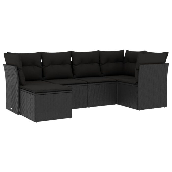6-tlg. Garten-Sofagarnitur mit Kissen Schwarz Poly Rattan – Bild 2