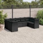 9-tlg. Garten-Sofagarnitur mit Kissen Schwarz Poly Rattan