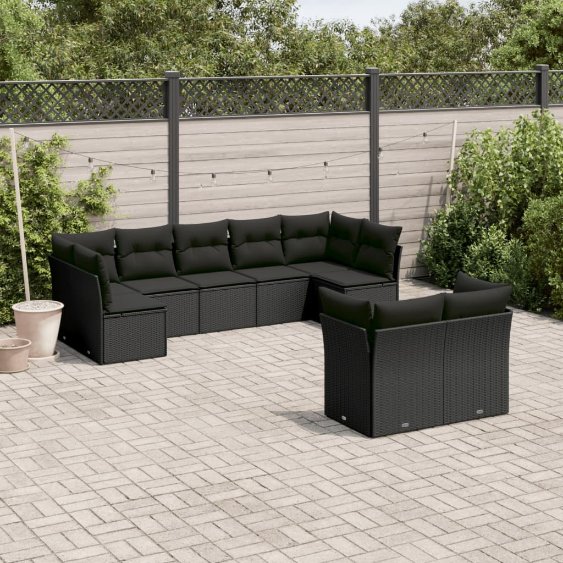 3218145_1.jpg 9-tlg. Garten-Sofagarnitur mit Kissen Schwarz Poly Rattan – Bild 1