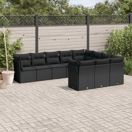 3218215_1.jpg 10-tlg. Garten-Sofagarnitur mit Kissen Schwarz Poly Rattan – Bild 1