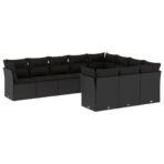 10-tlg. Garten-Sofagarnitur mit Kissen Schwarz Poly Rattan – Bild 2