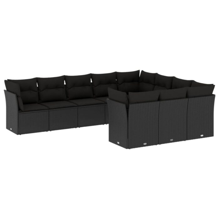 10-tlg. Garten-Sofagarnitur mit Kissen Schwarz Poly Rattan – Bild 2