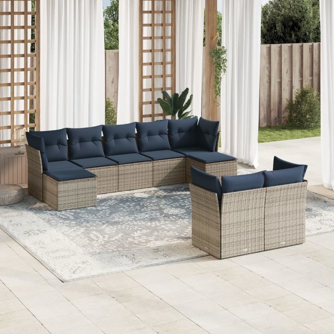 3218311_1.jpg 10-teiliges Gartensofa-Set mit Kissen, schwarzes Polyrattan – Bild 1