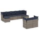 10-teiliges Gartensofa-Set mit Kissen, schwarzes Polyrattan – Bild 2