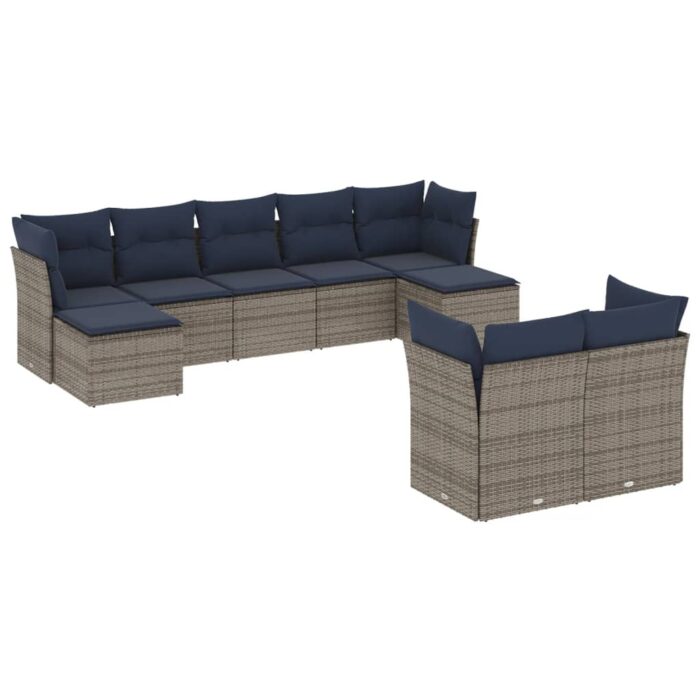 10-teiliges Gartensofa-Set mit Kissen, schwarzes Polyrattan – Bild 2