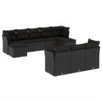 10-tlg. Garten-Sofagarnitur mit Kissen Schwarz Poly Rattan – Bild 2