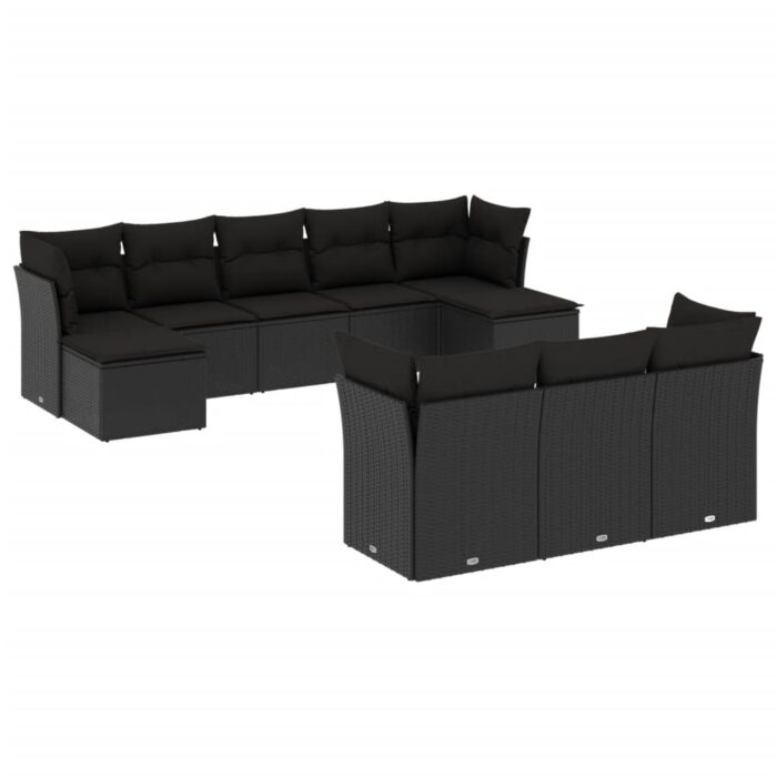 10-tlg. Garten-Sofagarnitur mit Kissen Schwarz Poly Rattan – Bild 2