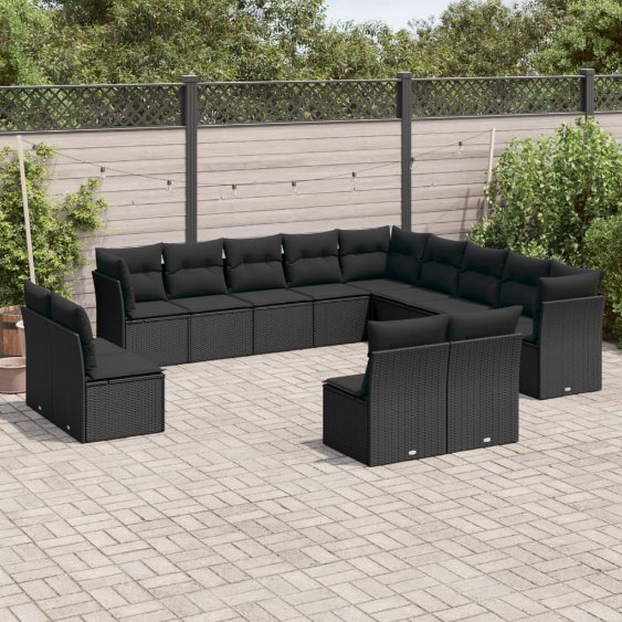 3218485_1.jpg 13-tlg. Garten-Sofagarnitur mit Kissen Schwarz Poly Rattan – Bild 1